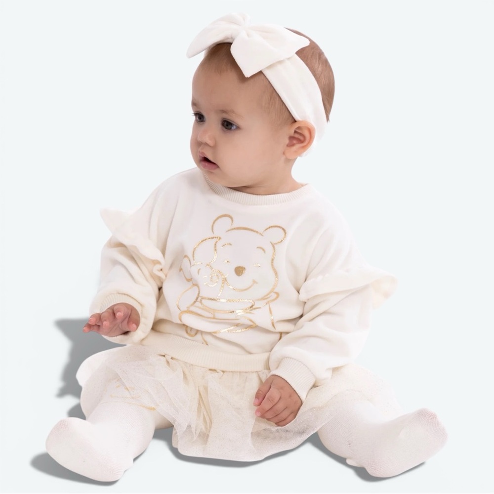 Disney Baby Winnie the Pooh Velvet Cream Dress Size 12M Sweet Outfit